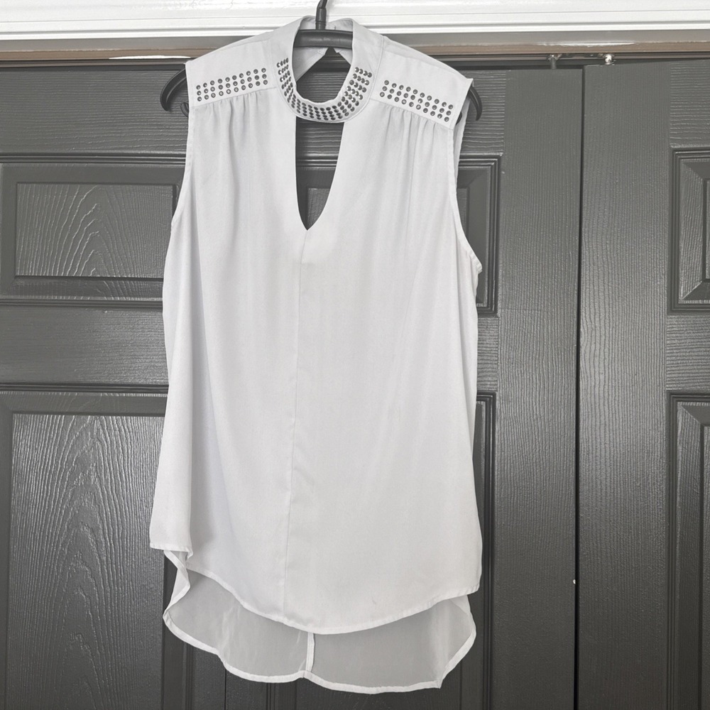 Maurice Plus Sleeveless Beaded Sheer Gray Blouse Sz 0 1X Dainty Feminine Fairy